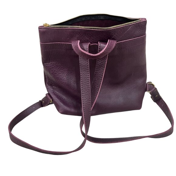 Portland Leather Goods Backpack Purse In Plum Purple With Gold Zippers & Adjusta - Picture 10 of 14